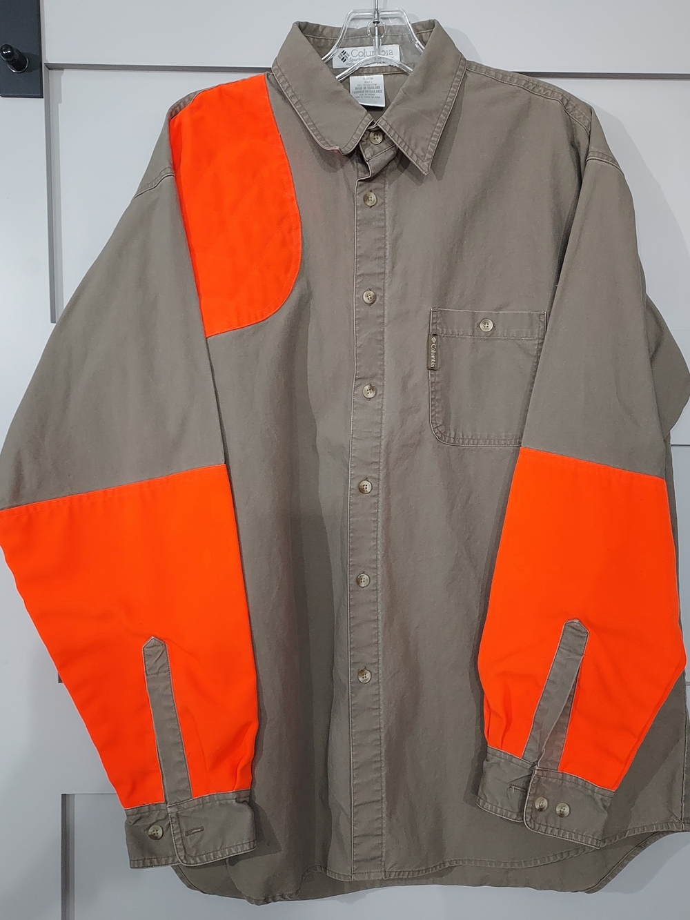 NWOT Columbia Men's Khaki Shirt Jacket with High-Vis Orange Accents Size L
